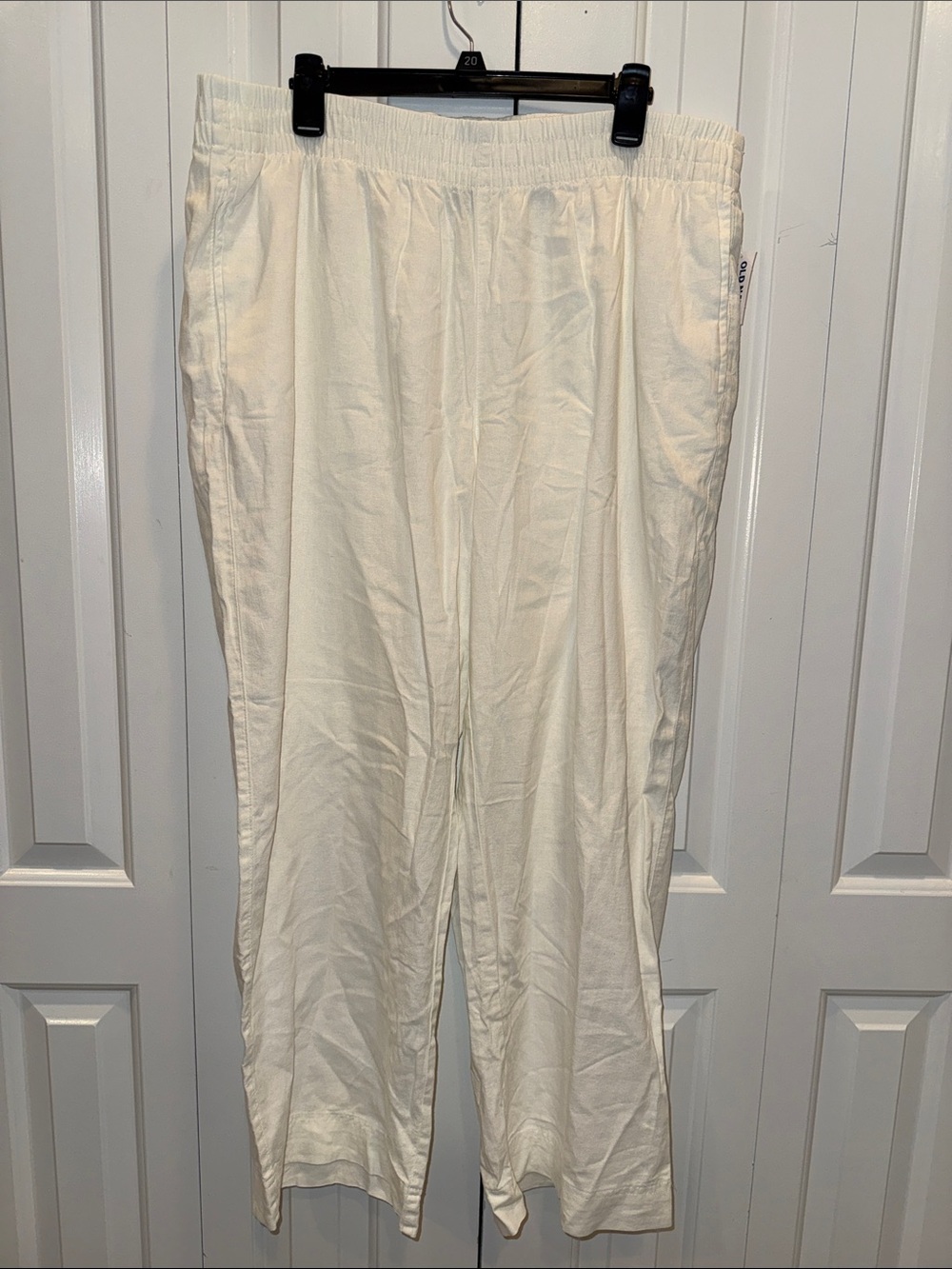 Cream Lightweight Elastic Waist‎ Pants